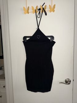 h&m black mini bodycon dress with halter neck - size s