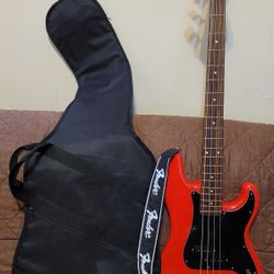 SQUIER P BASS AFFINITY SERIES CRAFTED IN CHINA ELECTRIC BASS IN RED COLOR. 