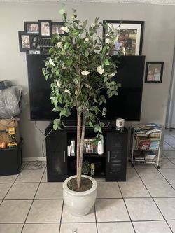 Artificial White Flower Tree With White Vase