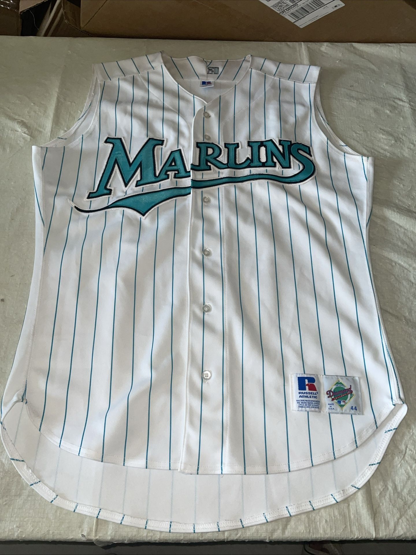 Authentic Florida Marlins Russell Jersey Mens 44 White Clean Diamond Sleeveless
