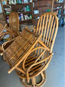 Bamboo chairs with foot stools