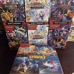 Pokemon Booster Bundles, Destined Rivals, Prismatic Evolutions,Surging Sparks, Twilight Masquerade, Paldea Evolved