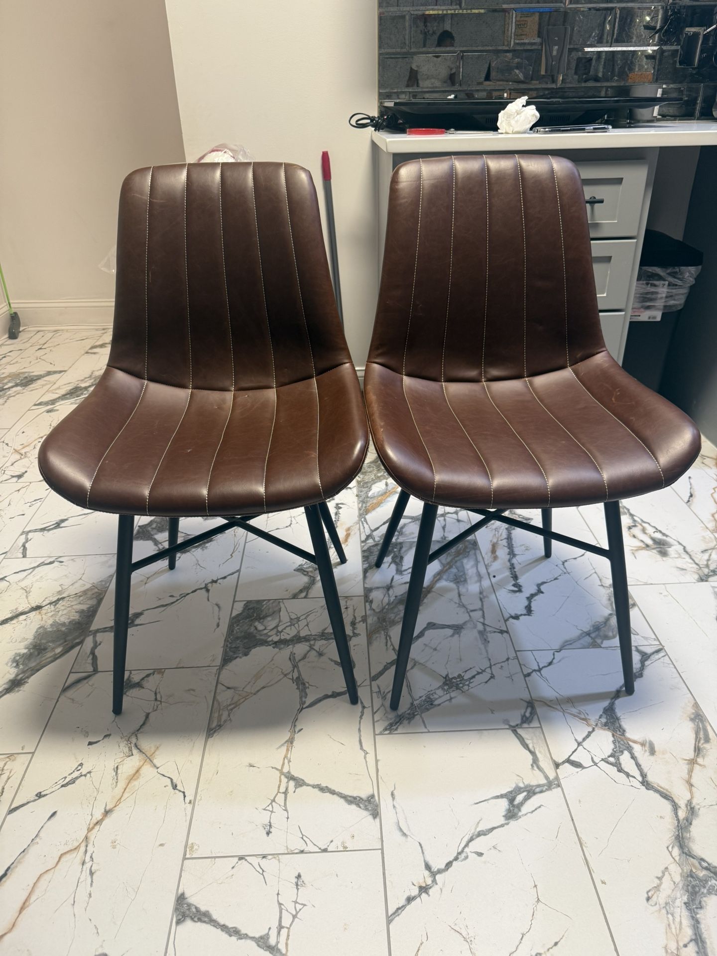 Modern Brown Faux Leather Dining Chairs (Set of 3)
