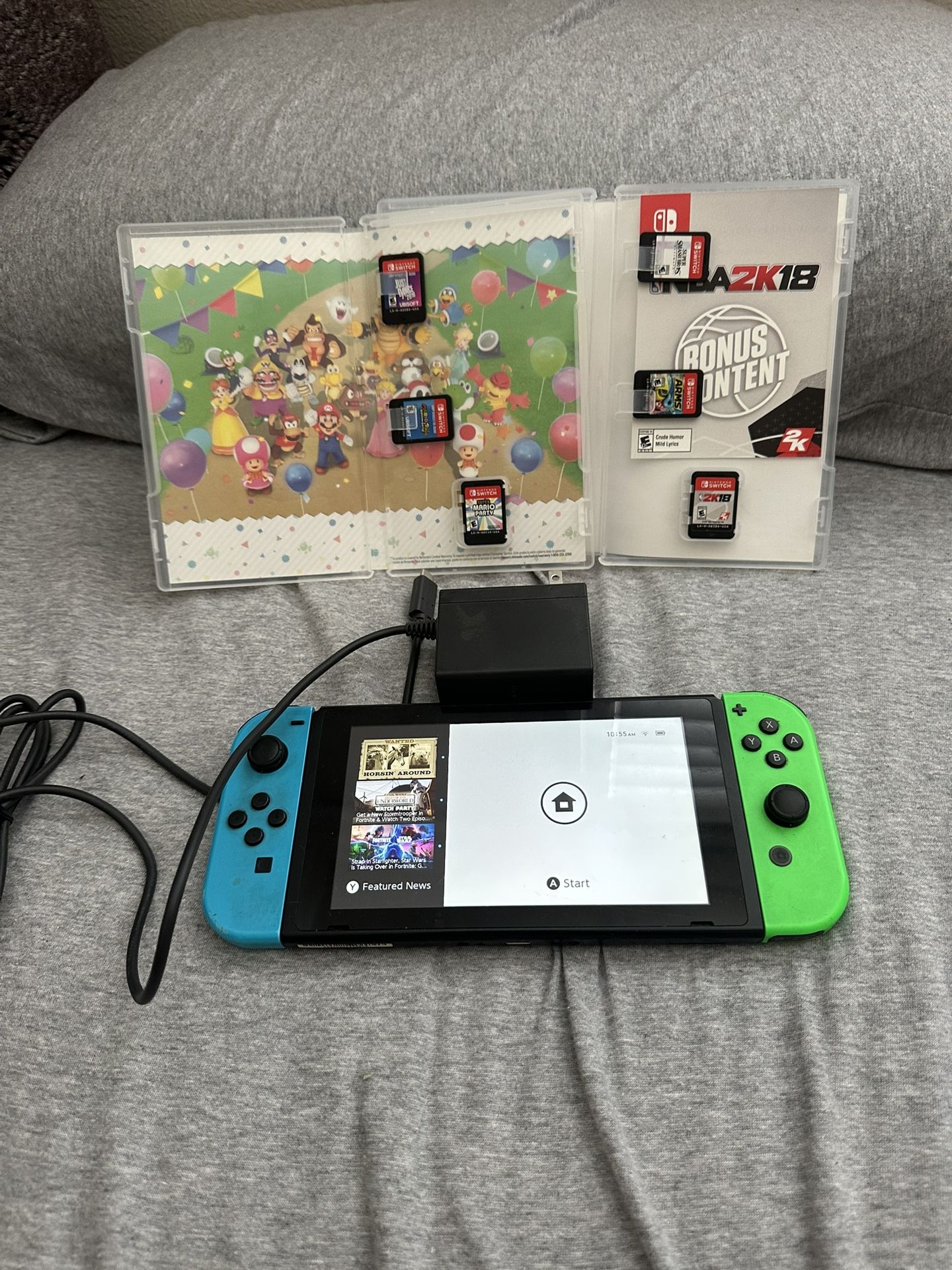 Nintendo Switch With Charger And Multiple Games