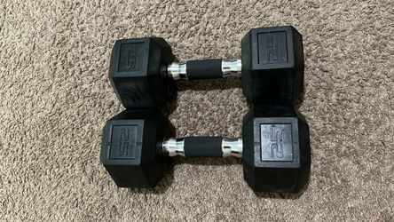 25 lb Rubber Hex Dumbbells Pair