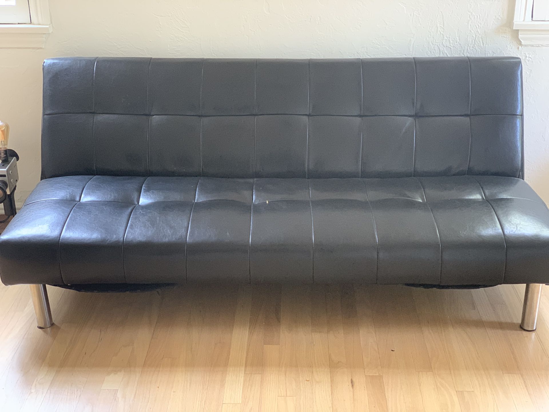 Black leather Futon Couch