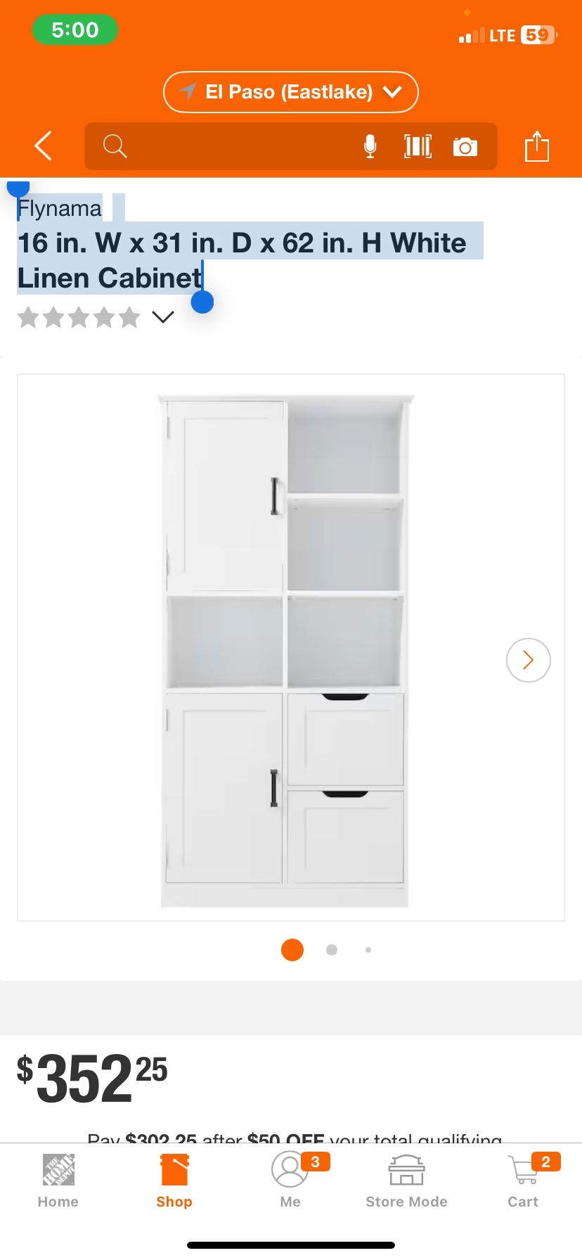 Flynama 16 in. W x 31 in. D x 62 in. H White Linen Cabinet