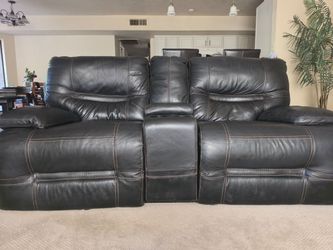 3 Piece Black Leather Sofa Electric Reclining