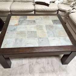 Solid Wood And Slate Top Coffee Table