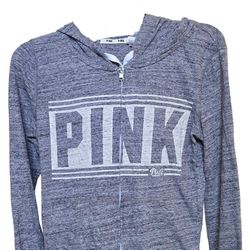 Pink Jr. Gray Hoodie with Drawstring. PINK across front. Sz. Xsm.