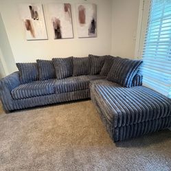 GREY CORDUROY FABRIC SECTIONAL 