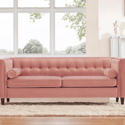 58'' W Velvet Sofa, Mid-Century Love Seats Sofa Furniture with Bolster Pillows, Button Tufted Couch for Living Room, Tool-Free Assembly (Loveseat, Pin
