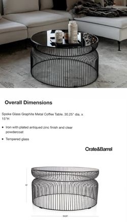 Spoke smoke glass graphite metal coffee table discount