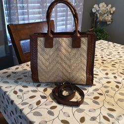 Patricia Nash, curry leather woven straw tote Good 👍🏻