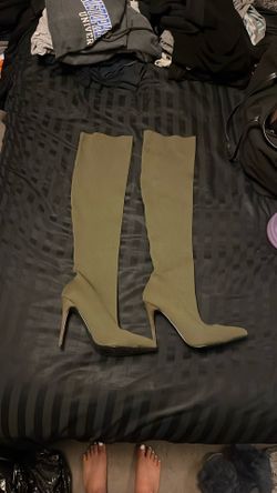 Olive green stiletto boots