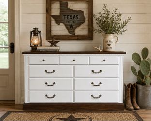 Modern Farmhouse Dresser - White and Dark Walnut Contrast