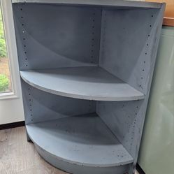 Real wood blue gray corner shelf.