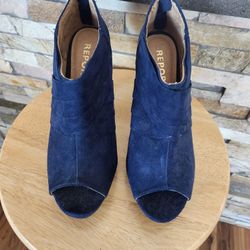 Open Toe Heels Deep Blue Cloth Size 7 1/2 Zip Up Backs