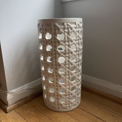 White Woven Cane Cylindrical Lamp