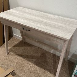 White Beige Desk - Threshold Paulo Wood Writing Desk with Drawer