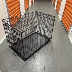 Medium Folding Steel Dog Crate 30in Foldable Wire Cage with Plastic Tray