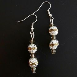 SWAROVSKI BEAD SILVER LACE DISCO BALL DROPDANGLE  SILVER  EARRINGS