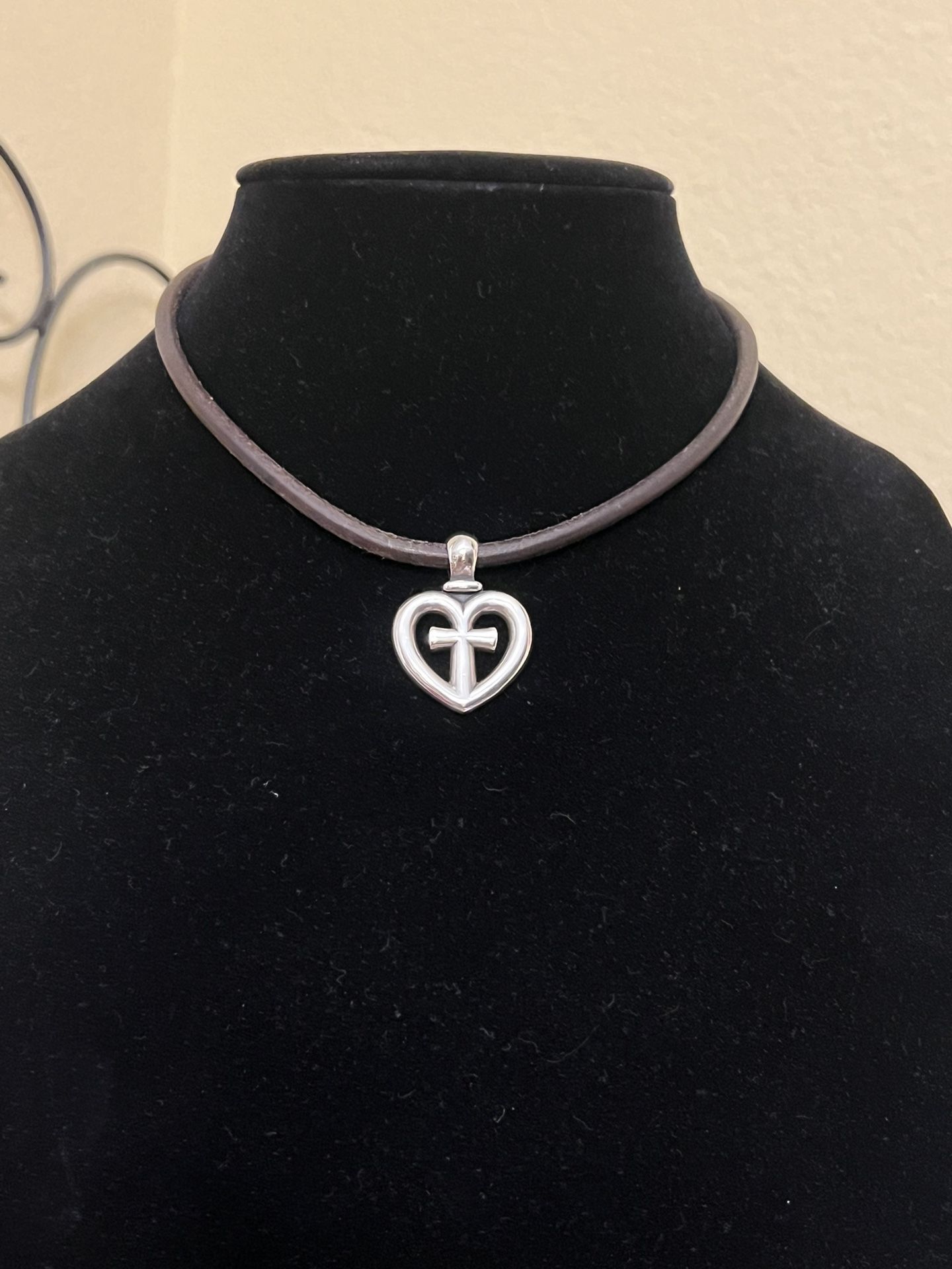 James Avery Retired Heart with Cross within comes with a Brown Black Choker