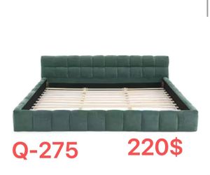 （Q-275）Valda Blue+Green Wood Frame Queen Size Platform Bed with Chenille Fabric Headboard（2 box）