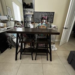 47in Console Table Rustic Finish With 4 Stools 