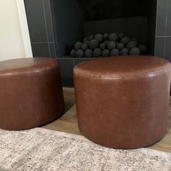 Two Brown Ottomans