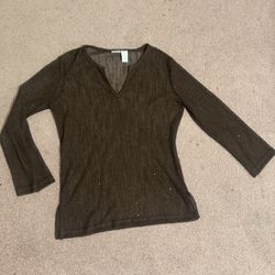 Small brown sheer see through long sleeve top shirt blouse sweater y2k
