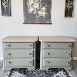 Boho Modern Sage Green Nightstands (2)