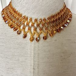 Orange Beaded Choker Necklace 