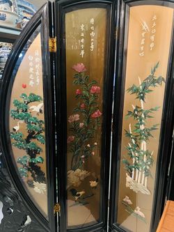 Rare Large Vintage Chinese Lacquer 4-Panel Folding Screen – Handcrafted Asian Art – 76” Wide