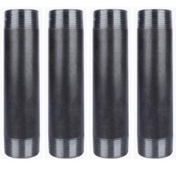 Black Steel Plumbing Pipe, 3/4 in. Dia. x 4 in. Pre-Cut Pipe Fits Standard. Black Threaded Pipes, Nipples, 4 Pack