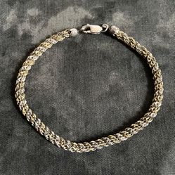 Sterling Silver 925 Italy Vermeil Gold/Silver Swirl Twisted Diamond Cut Rope Link Chain  8" Bracelet 10.63g Margarita
