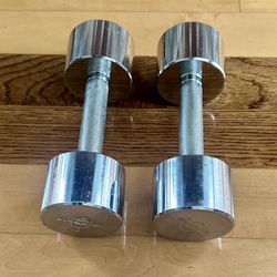 Vintage Chrome Bollinger Dumbbells~ Screw on Heads. Set of Two 10 LB each, 20-lbs Total Hand Weights. Pre-owned. 