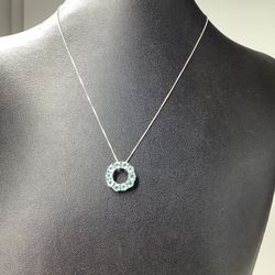 Sterling Silver Light Blue Stones Circle Shaped Pendant 