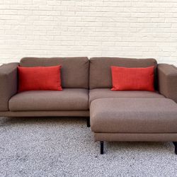 Mid-Century Modern Brown Couch W Ottoman