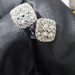 925 Sterling Silver Square Moissanite Halo Studs Passes Diamond Tester