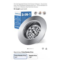 Brand new Upgraded Kitchen Sink Strainer & Stopper – Pop-Up Fast Drain, Anti-Clog Basket & Deodorizing Cover – Fits US Standard 3.5 in Drain, 3 in 1 S