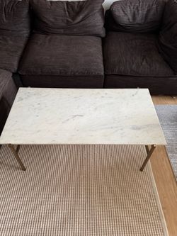 CB2 Slab Large Marble Coffee Table - Brass Base