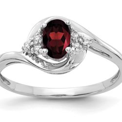 14K White Gold Garnet Ring Sz 7
