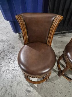 Brown Leather Bar Stools with Nailhead Trim
