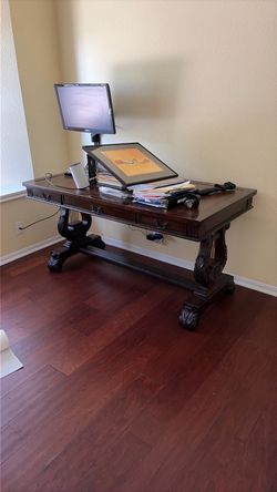 Dark Wood Writing Desk with Carved Legs