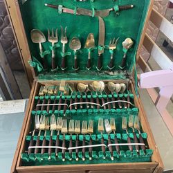 Vintage Bangkok Thailand 143 Pcs Factory Bronze Flatware Cutlery Set