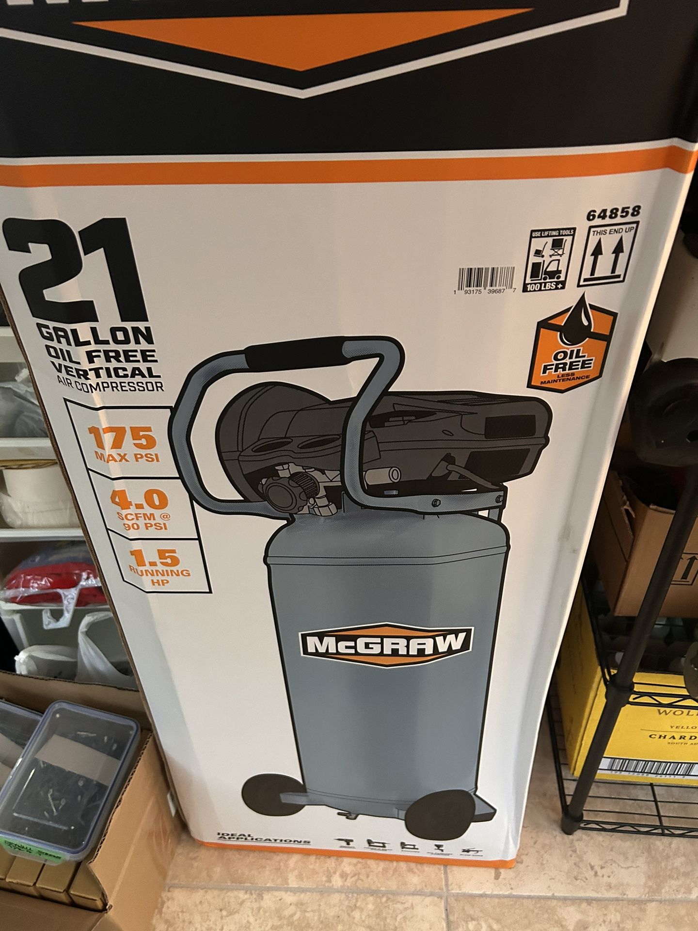 MCGRAW 21 Gallon, 175 PSI Oil-Free Vertical Shop/Auto Air Compressor
