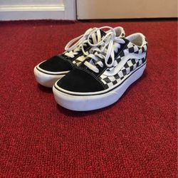 VANS Checkered Old Skool Black & White Shoes Size 4.5Y (No Box)