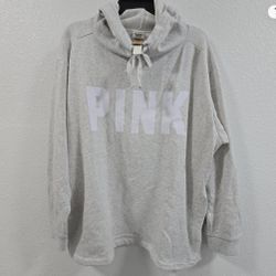 Victorias Secret PINK Everyday Fleece HOODIE Sweatshirt Block Logo Gray Size medium used great condi