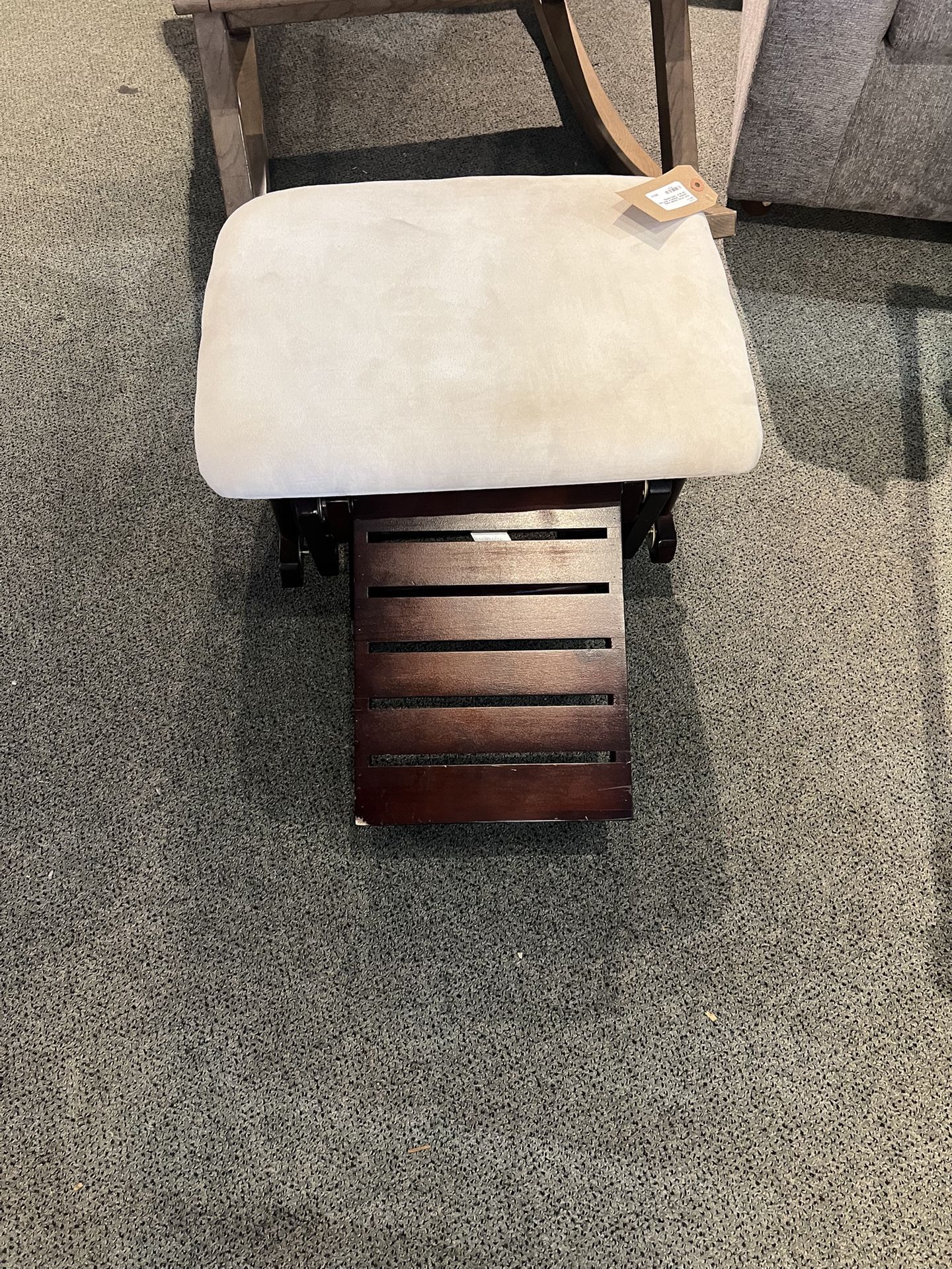 Foot Stool: Wooden Rocking Footstool/Ottoman W/ White Fabric Top as-is ( some staining) SKU AP1UET